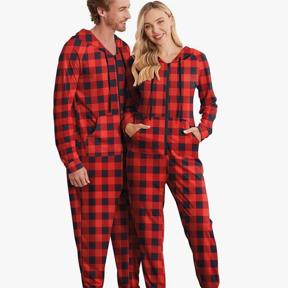 Red and Black Plaid Matching Hooded Onesies